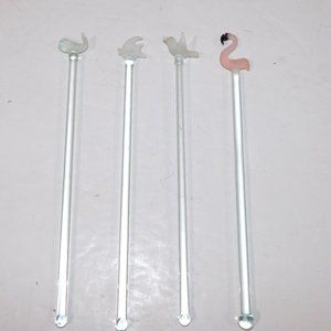 Set 4 Glass Animal Stir Swizzle Stix
